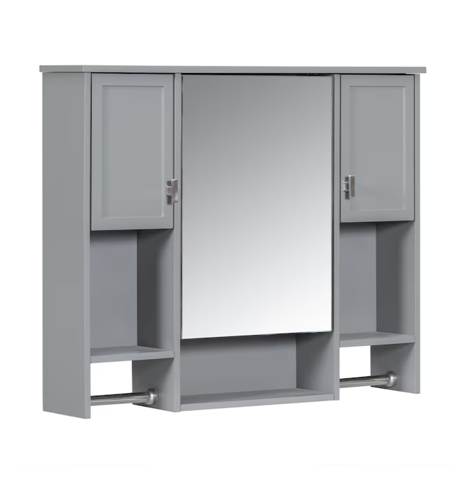 35-in x 28-in Surface Mount Grey Mirrored Soft Close Medicine Cabinet