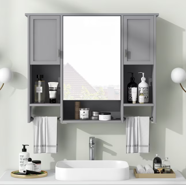 35-in x 28-in Surface Mount Grey Mirrored Soft Close Medicine Cabinet
