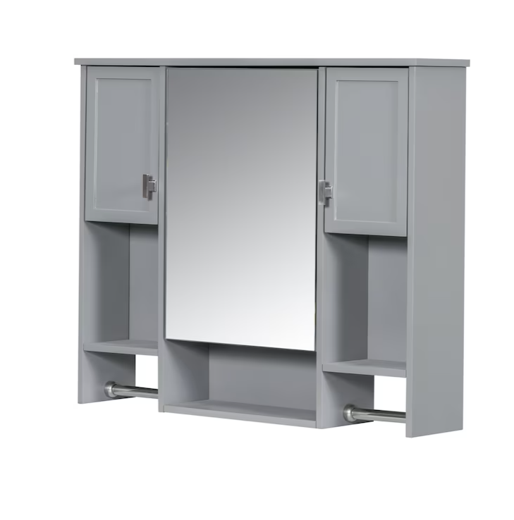 35-in x 28-in Surface Mount Grey Mirrored Soft Close Medicine Cabinet