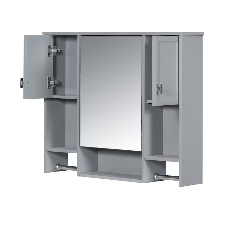 35-in x 28-in Surface Mount Grey Mirrored Soft Close Medicine Cabinet
