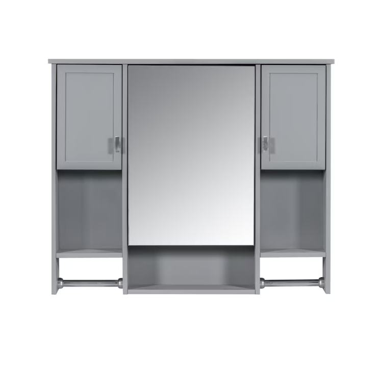 35-in x 28-in Surface Mount Grey Mirrored Soft Close Medicine Cabinet