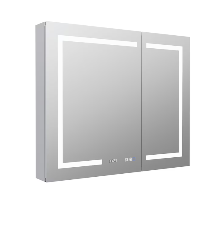 Bathroom Medcine Cabinet 36-in x 30-in Lighted LED Fog Free Surface/Recessed Mount Silver Soft Close Medicine Cabinet