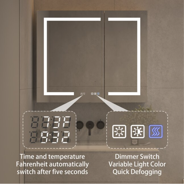 Bathroom Medcine Cabinet 36-in x 30-in Lighted LED Fog Free Surface/Recessed Mount Silver Soft Close Medicine Cabinet