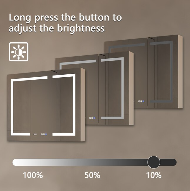 Bathroom Medcine Cabinet 36-in x 30-in Lighted LED Fog Free Surface/Recessed Mount Silver Soft Close Medicine Cabinet