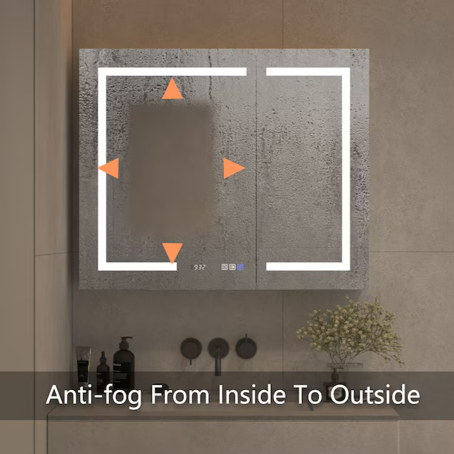 Bathroom Medcine Cabinet 36-in x 30-in Lighted LED Fog Free Surface/Recessed Mount Silver Soft Close Medicine Cabinet