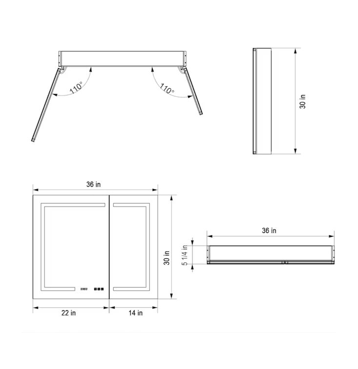 Bathroom Medcine Cabinet 36-in x 30-in Lighted LED Fog Free Surface/Recessed Mount Silver Soft Close Medicine Cabinet