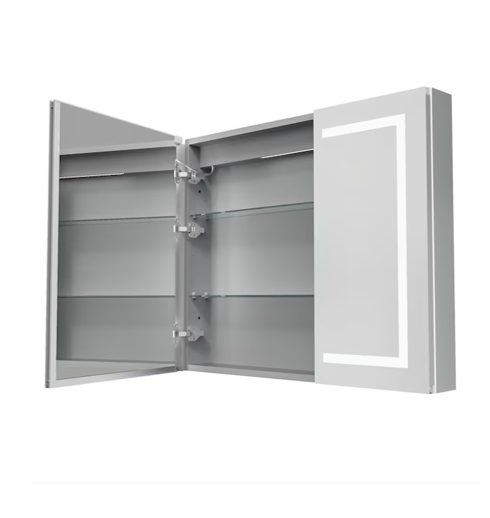 Bathroom Medcine Cabinet 36-in x 30-in Lighted LED Fog Free Surface/Recessed Mount Silver Soft Close Medicine Cabinet