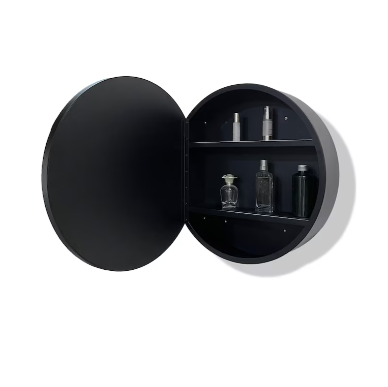 Wall Mount Medicine Cabinet 30-in x 30-in Surface Mount Black Mirrored Round Medicine Cabinet