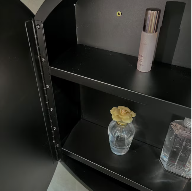 Wall Mount Medicine Cabinet 30-in x 30-in Surface Mount Black Mirrored Round Medicine Cabinet