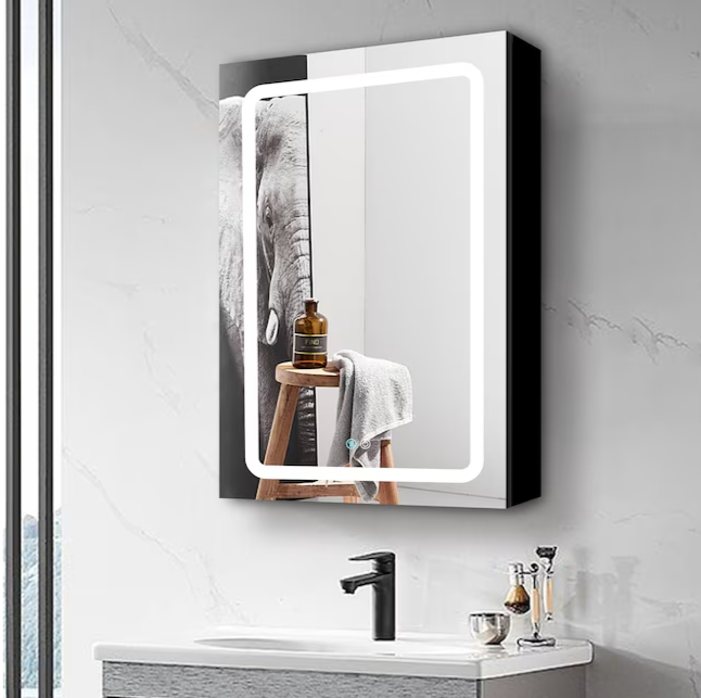 30-in x 20-in LED Fog Free Surface/Recessed Mount Black Mirrored Soft Close Medicine Cabinet