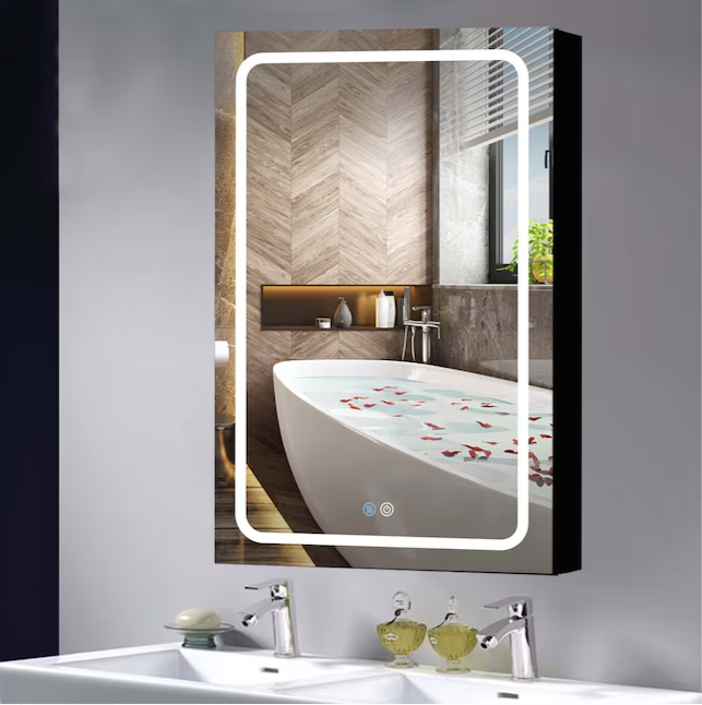 30-in x 20-in LED Fog Free Surface/Recessed Mount Black Mirrored Soft Close Medicine Cabinet