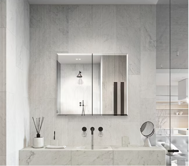 30-in x 26-in Surface/Recessed Mount Silver Mirrored Soft Close Medicine Cabinet