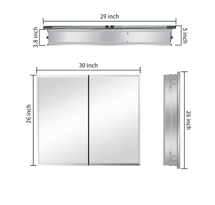 30-in x 26-in Surface/Recessed Mount Silver Mirrored Soft Close Medicine Cabinet