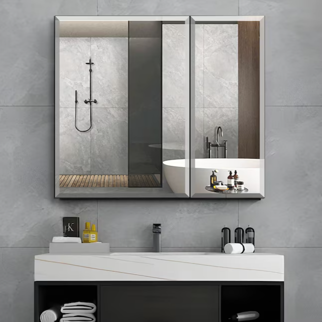 30-in x 26-in Surface/Recessed Mount Silver Mirrored Soft Close Medicine Cabinet