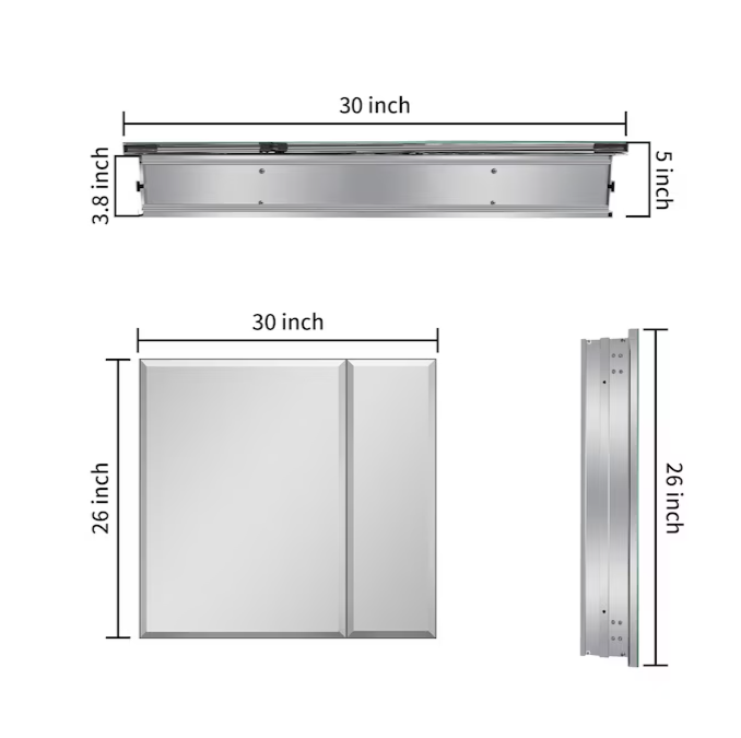 30-in x 26-in Surface/Recessed Mount Silver Mirrored Soft Close Medicine Cabinet