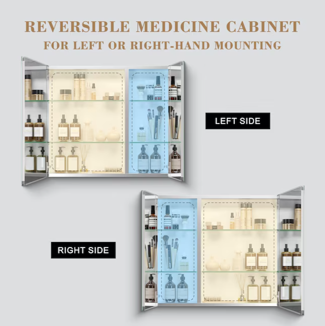 30-in x 26-in Surface/Recessed Mount Silver Mirrored Soft Close Medicine Cabinet