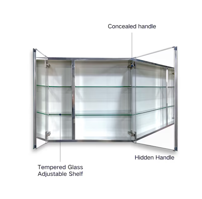 30-in x 26-in Surface/Recessed Mount Silver Mirrored Soft Close Medicine Cabinet