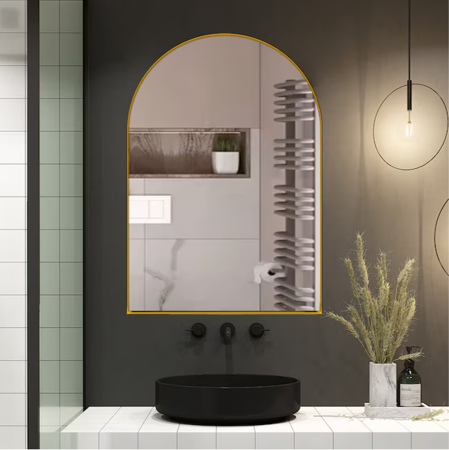 Medicine Cabinets 24-in x 36-in Surface/Recessed Mount Gold Mirrored Arched Medicine Cabinet