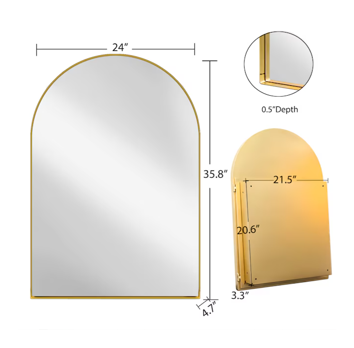 Medicine Cabinets 24-in x 36-in Surface/Recessed Mount Gold Mirrored Arched Medicine Cabinet