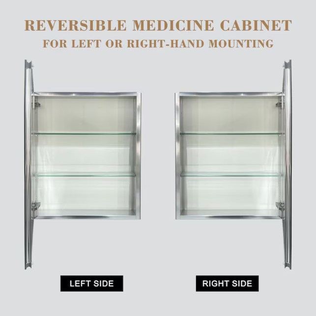 24-in x 30-in Surface/Recessed Mount Polished Mirrored Soft Close Medicine Cabinet