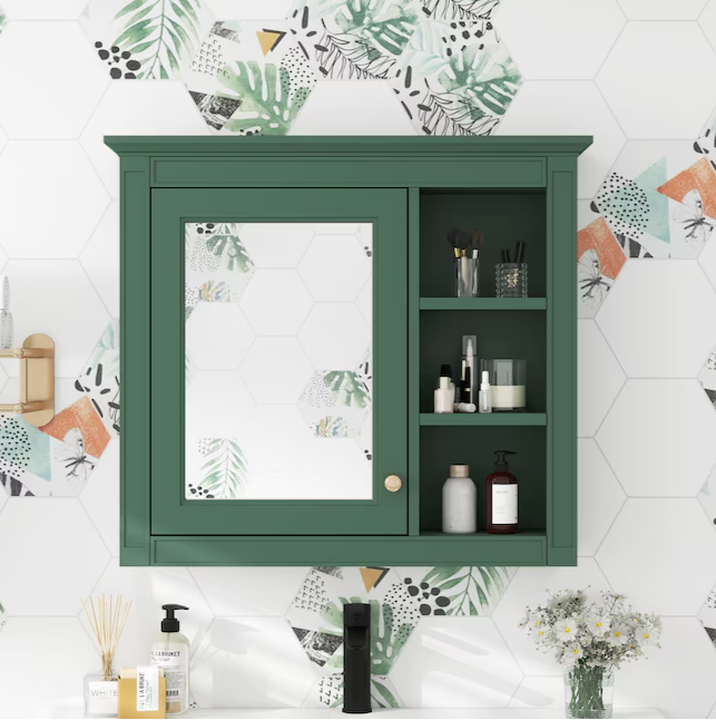 30-in x 28-in Surface Mount Green Mirrored Soft Close Medicine Cabinet