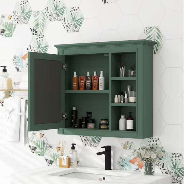 30-in x 28-in Surface Mount Green Mirrored Soft Close Medicine Cabinet