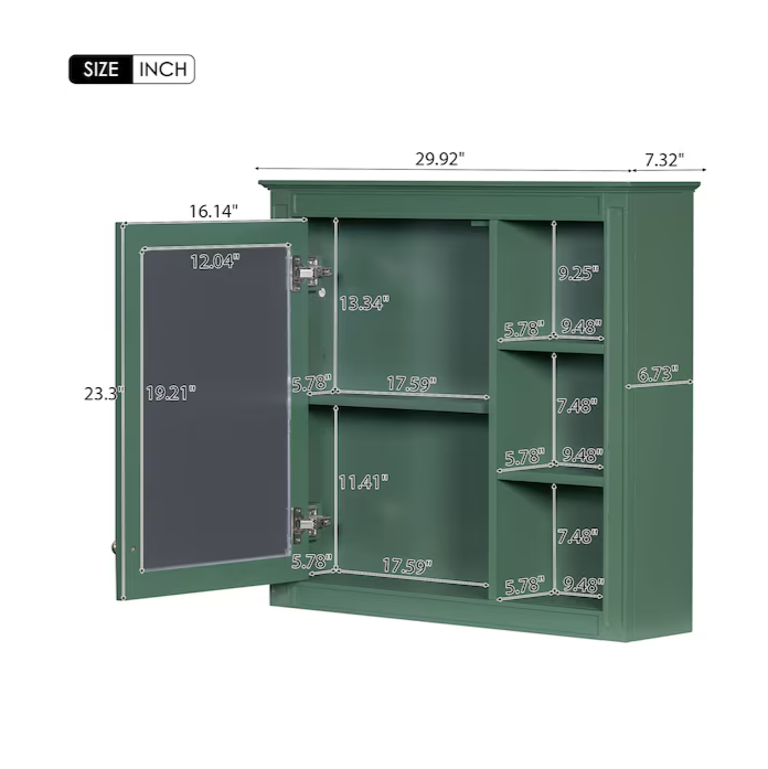 30-in x 28-in Surface Mount Green Mirrored Soft Close Medicine Cabinet