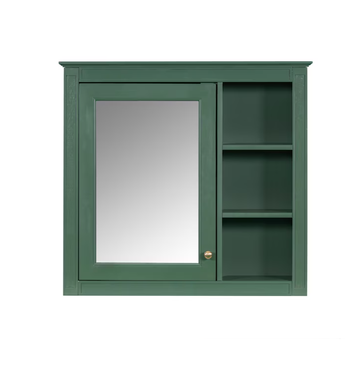 30-in x 28-in Surface Mount Green Mirrored Soft Close Medicine Cabinet