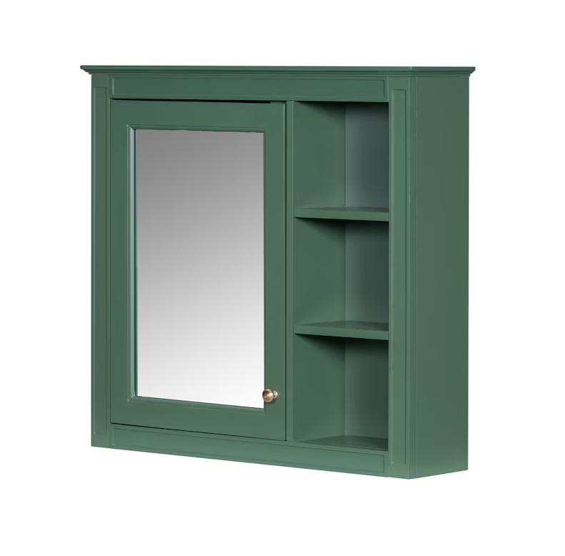 30-in x 28-in Surface Mount Green Mirrored Soft Close Medicine Cabinet