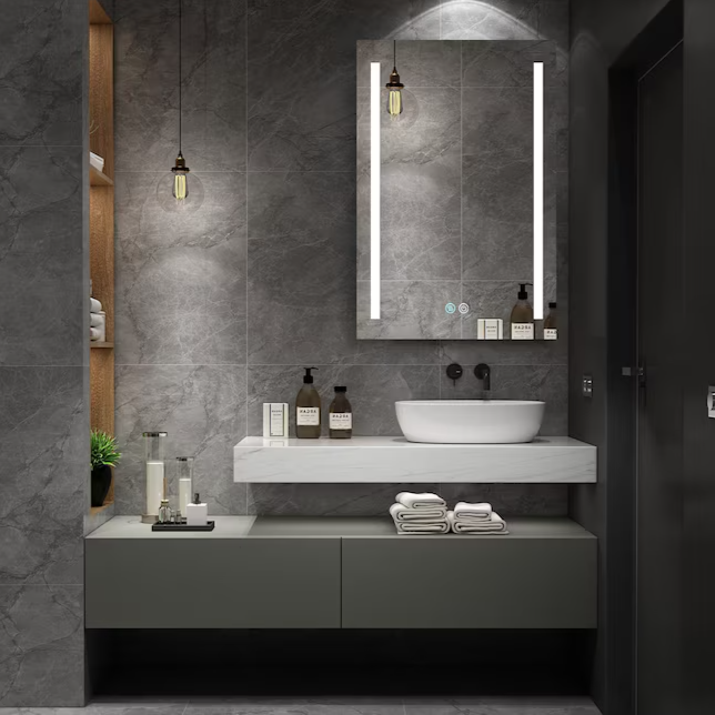 30-in x 20-in LED Fog Free Surface/Recessed Mount Black Mirrored Soft Close Medicine Cabinet