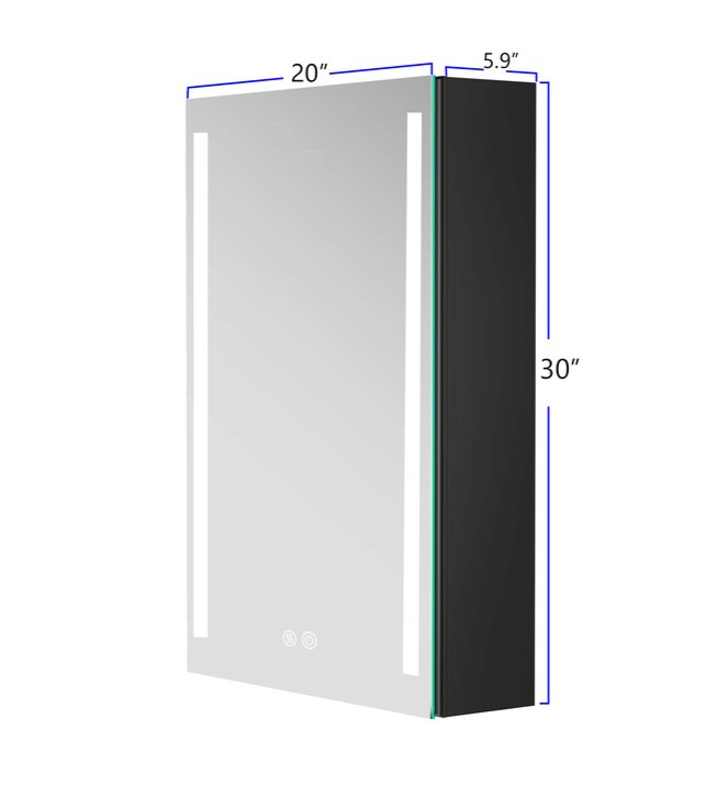 30-in x 20-in LED Fog Free Surface/Recessed Mount Black Mirrored Soft Close Medicine Cabinet