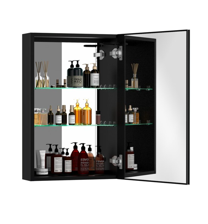 30-in x 20-in LED Fog Free Surface/Recessed Mount Black Mirrored Soft Close Medicine Cabinet
