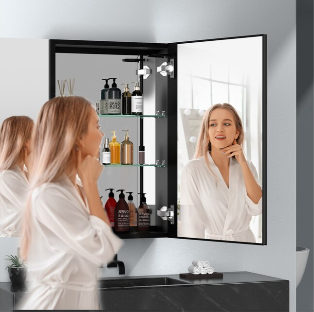 30-in x 20-in LED Fog Free Surface/Recessed Mount Black Mirrored Soft Close Medicine Cabinet