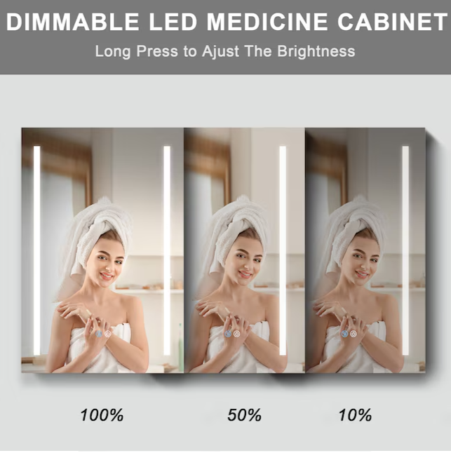 30-in x 20-in LED Fog Free Surface/Recessed Mount Black Mirrored Soft Close Medicine Cabinet