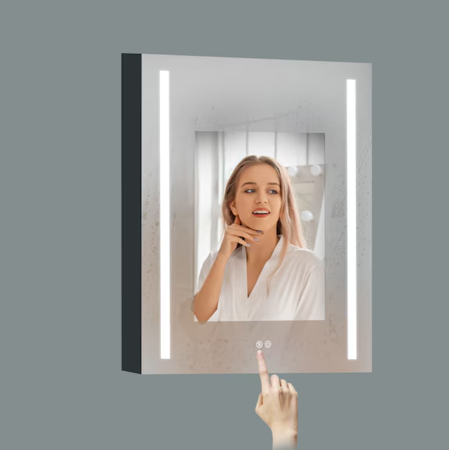30-in x 20-in LED Fog Free Surface/Recessed Mount Black Mirrored Soft Close Medicine Cabinet