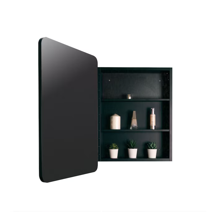 Medicine Cabinet 24-in x 30-in Surface/Recessed Mount Black Mirrored Medicine Cabinet
