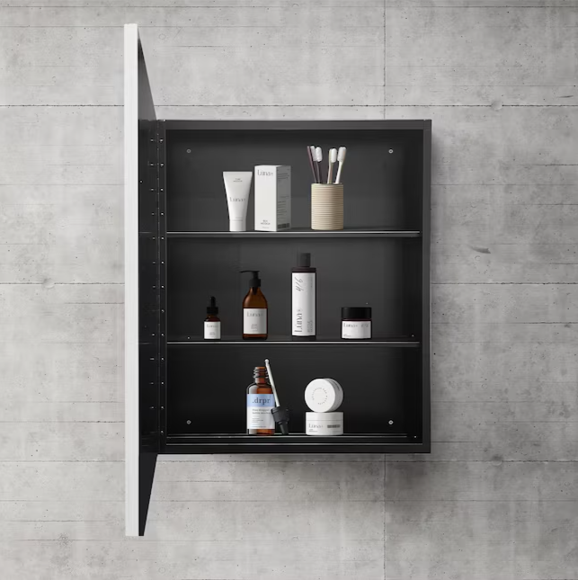Medicine Cabinet 24-in x 30-in Surface/Recessed Mount Black Mirrored Medicine Cabinet
