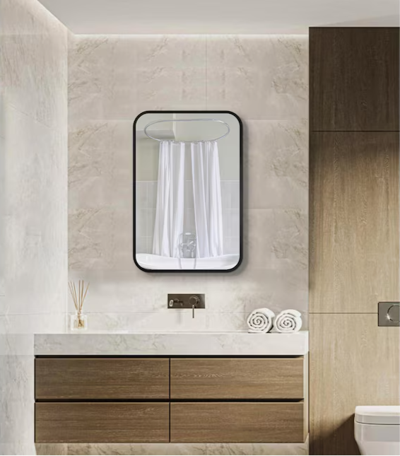 Medicine Cabinet 24-in x 30-in Surface/Recessed Mount Black Mirrored Medicine Cabinet