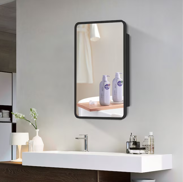 Medicine Cabinet 24-in x 30-in Surface/Recessed Mount Black Mirrored Medicine Cabinet