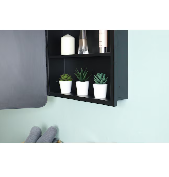 Medicine Cabinet 24-in x 30-in Surface/Recessed Mount Black Mirrored Medicine Cabinet
