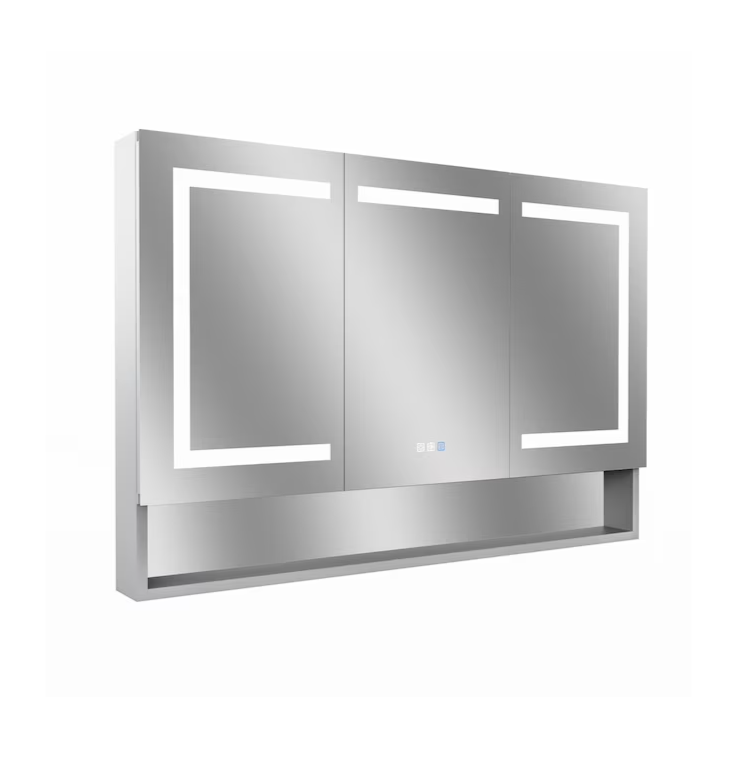 Bathroom Medcine Cabinet 48-in x 32-in Lighted LED Fog Free Surface/Recessed Mount Silver Mirrored Soft Close Medicine Cabinet
