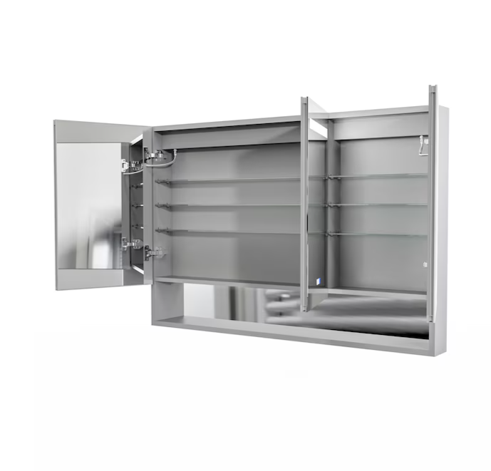 Bathroom Medcine Cabinet 48-in x 32-in Lighted LED Fog Free Surface/Recessed Mount Silver Mirrored Soft Close Medicine Cabinet