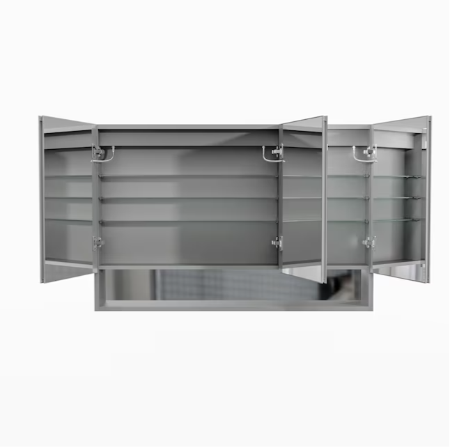 Bathroom Medcine Cabinet 48-in x 32-in Lighted LED Fog Free Surface/Recessed Mount Silver Mirrored Soft Close Medicine Cabinet