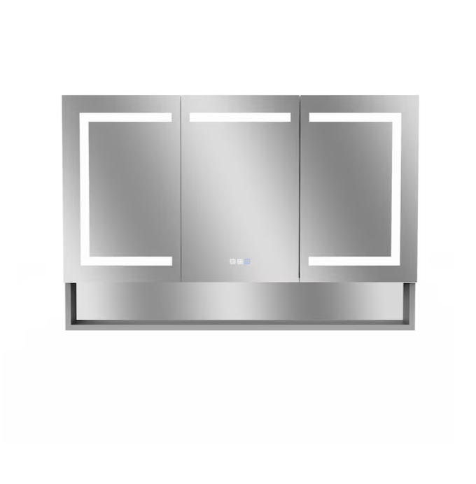 Bathroom Medcine Cabinet 48-in x 32-in Lighted LED Fog Free Surface/Recessed Mount Silver Mirrored Soft Close Medicine Cabinet