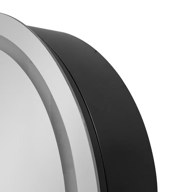Round Medicine Cabinet 25-in x 26-in Lighted LED Fog Free Surface Mount Silver and Black Mirrored Round Medicine Cabinet