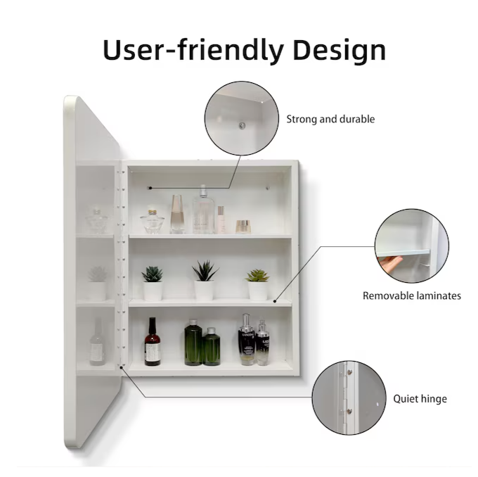 24-in x 32-in Surface/Recessed Mount White Mirrored Soft Close Medicine Cabinet