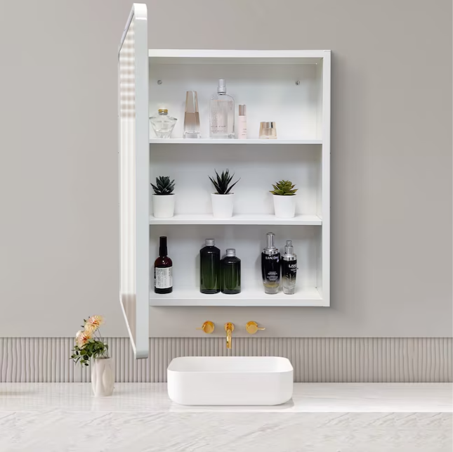 24-in x 32-in Surface/Recessed Mount White Mirrored Soft Close Medicine Cabinet