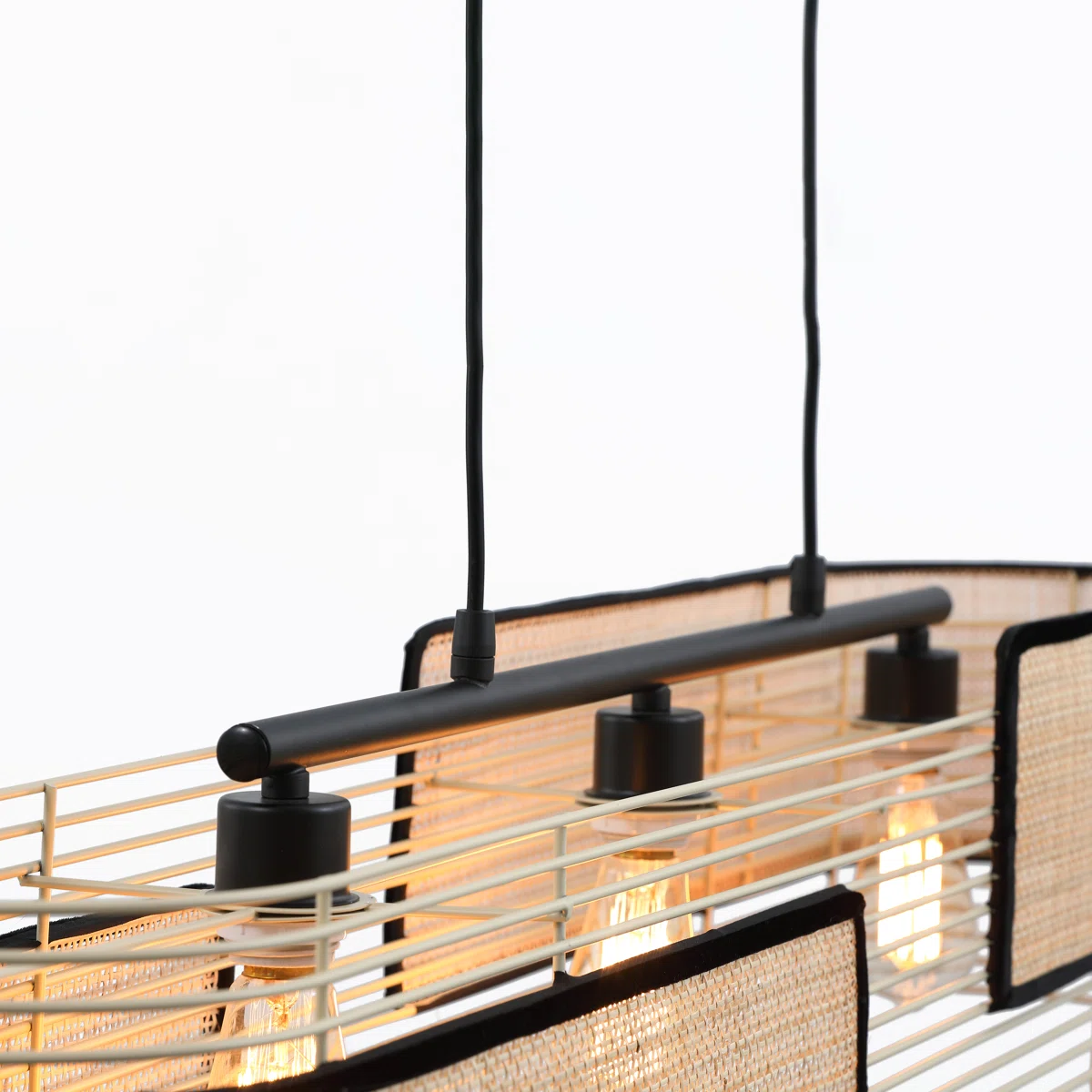 3 - Light boho Kitchen Island Rectangle Pendant with Bamboo Wood Accents