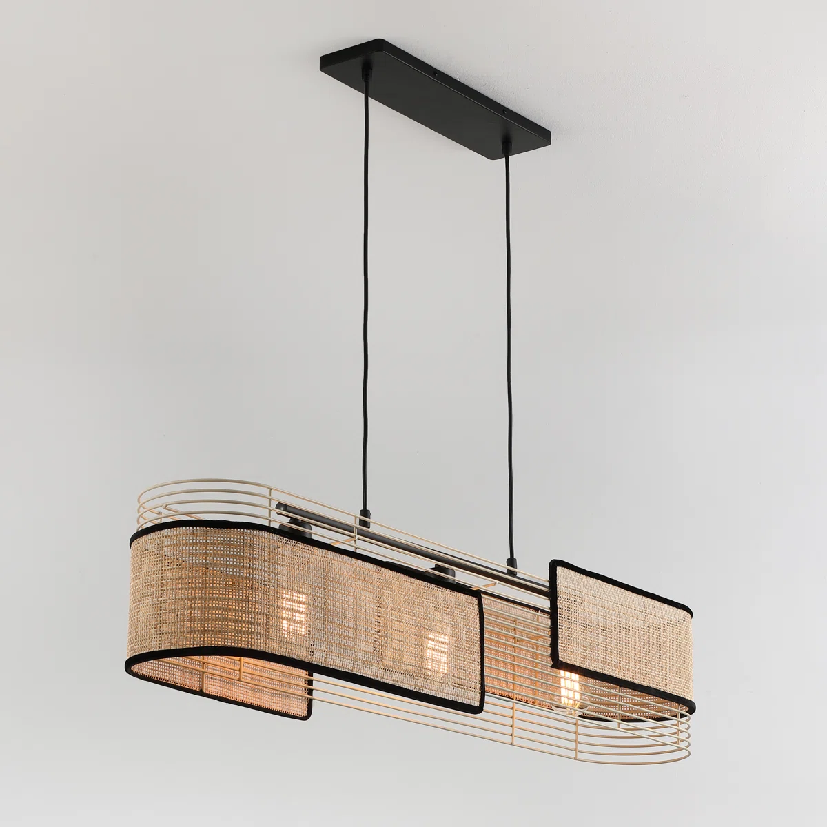 3 - Light boho Kitchen Island Rectangle Pendant with Bamboo Wood Accents