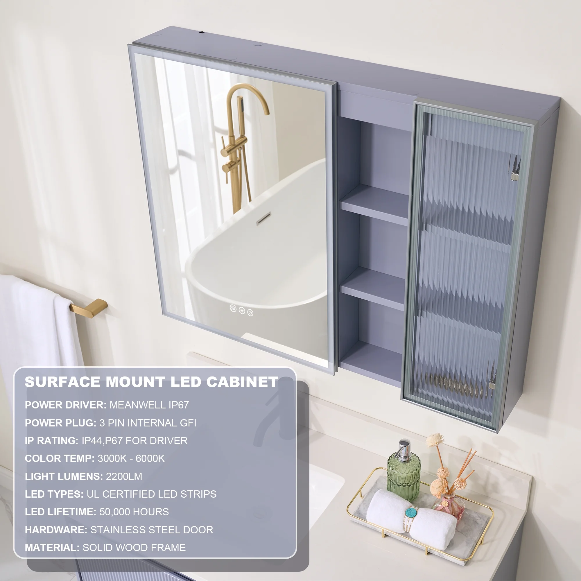 36 X 28 Inch LED Lighted Bathroom Medicine Cabinet with Mirror, Bathroom Vanity Mirror Cabinet